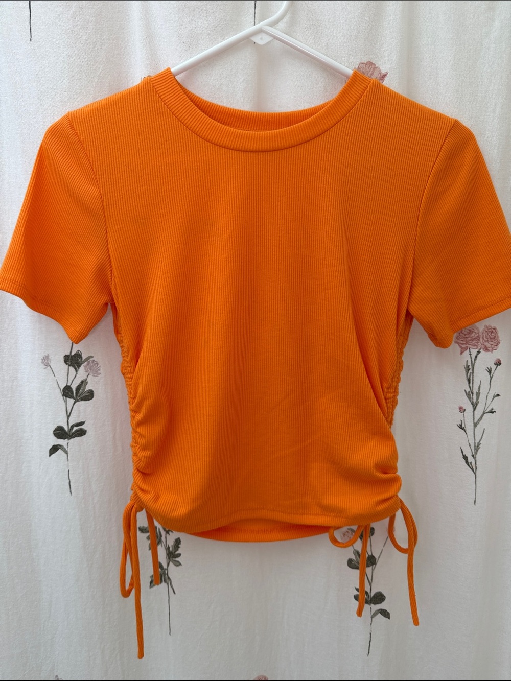 Zara Orange Ribbed Short-Sleeve Drawstring  Tee